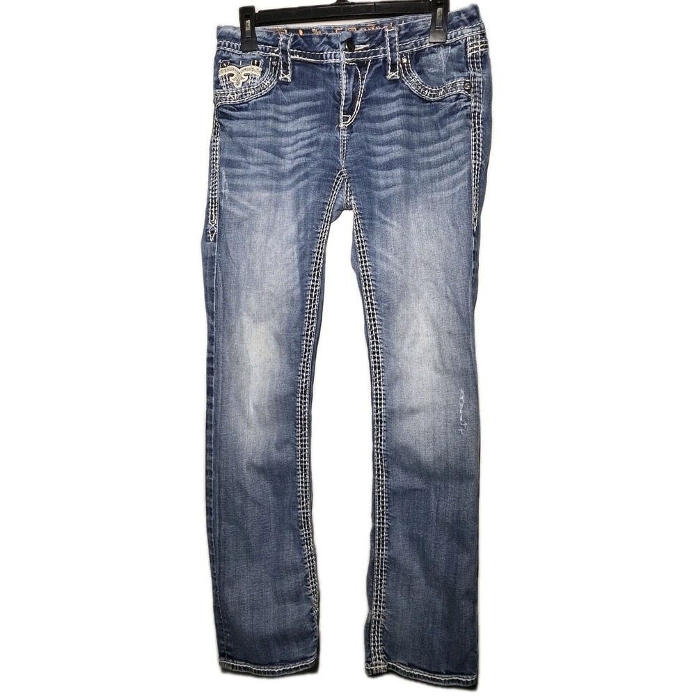 Rock Revival Jeans Ella‎ Stretch Easy Boot Rhinestone Embroidered Pocket S28 31L